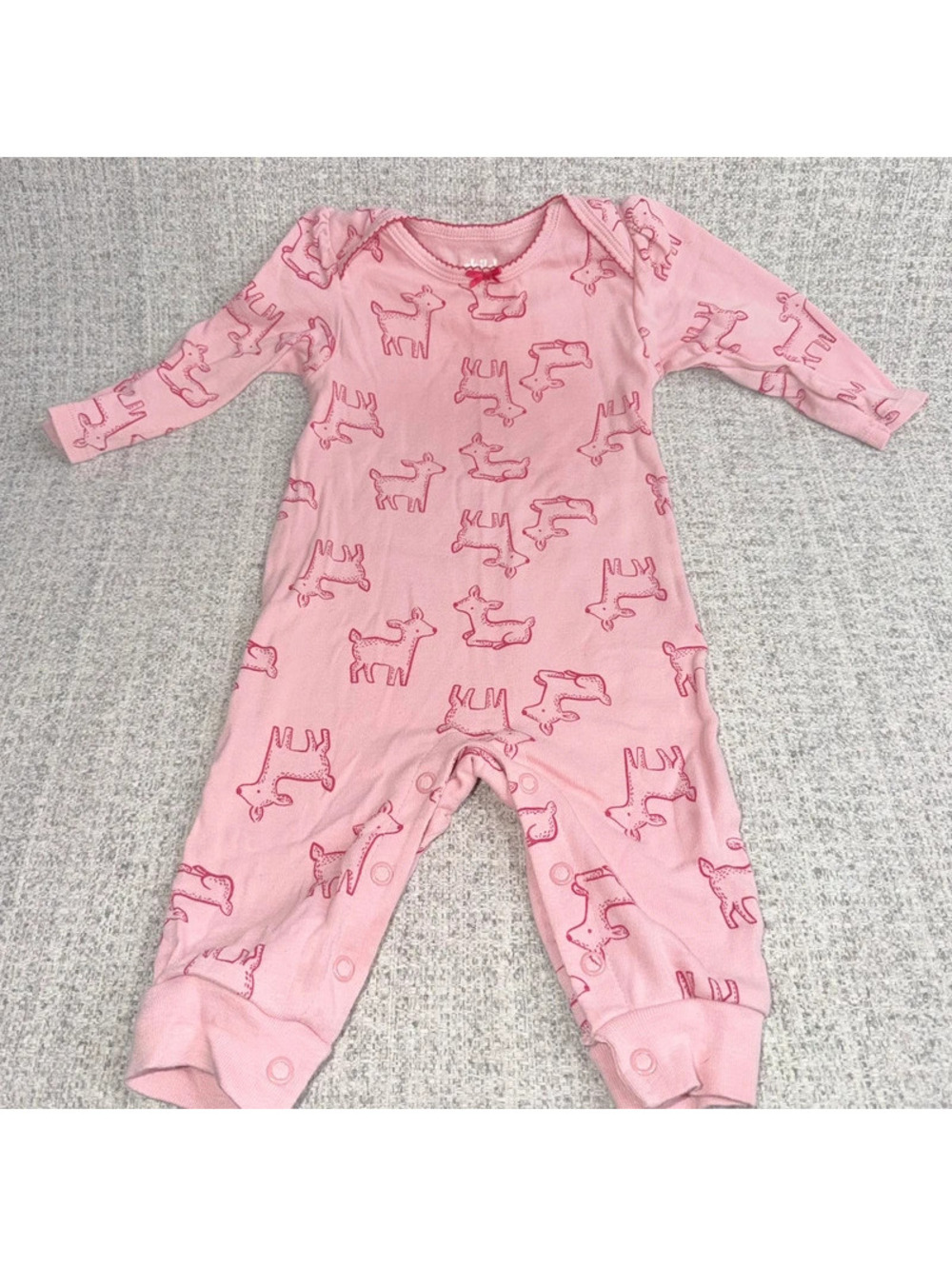 Baby Girl Pink Deer Print Long Sleeve One Piece Romper Playsuit Snap 3-6 Months